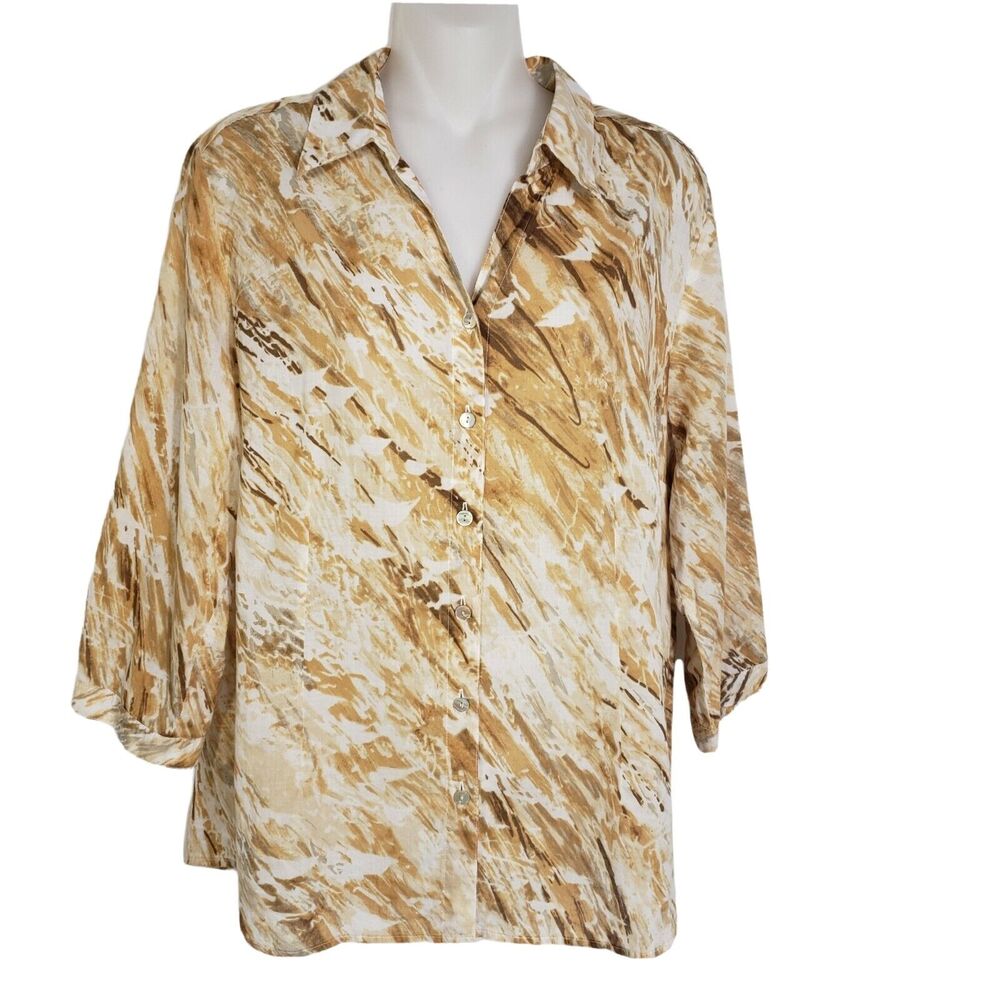 Coldwater Creek Womens Blouse Size PL 14-16 Multicolor Printed Button Up No Iron